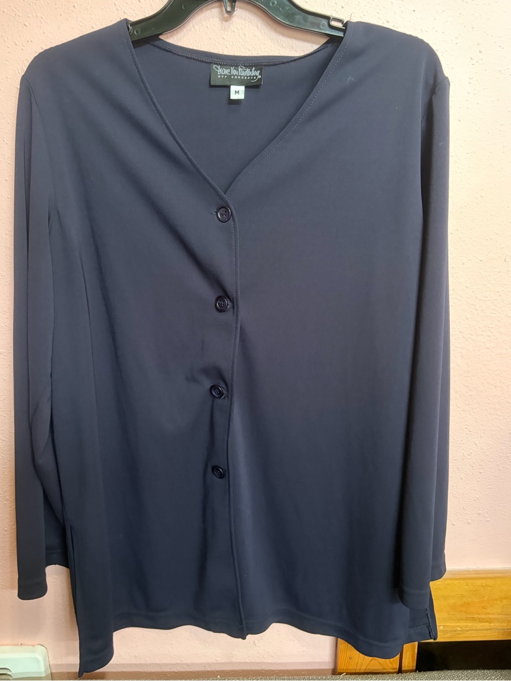 DVF Concepts Diane Von Furstenberg Vintage Navy button-front blouse medium
